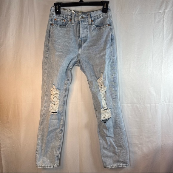 Levi's Light Blue Distressed Straight Leg Jeans Size 25 Preowned - Picture 1 of 11